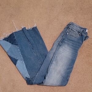 Chic Patchwork Blue Denim Flare Jeans